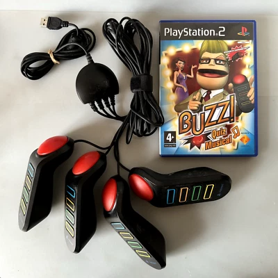 Buzz 4x Wired Controllers for Sony PlayStation 2 PS2 & 1x Game Musical Quiz PAL - Image 1 of 4