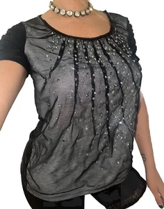 White House Black Market Sz M Ruched Rhinestone Embellished Bling Mesh Top RARE - Picture 1 of 5