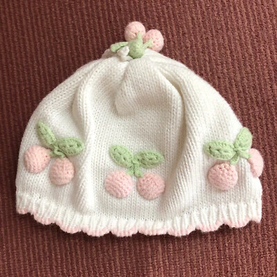 Hartstrings Bebé Niñas Blanco Tejido Gorro Sombrero Toque Rosa 3D Cerezas Talla S Foto 1 de 3