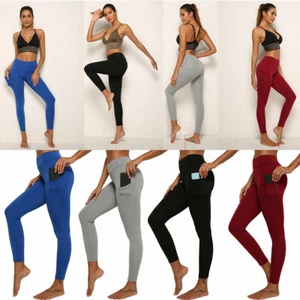Women's Stretch Pocket Yoga Leggings Fitness Pants Sports Running Gym Trousers - Picture 1 of 21