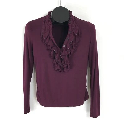 Top Henley con volantes Lauren Ralph Lauren para mujer pequeño bordado tejido con cuentas Foto 1 de 4