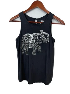 JUSTICE Girls 12 Black Aztec Egyptian Foil Elephant Tank Top Sleeveless Boho CL1 - Picture 1 of 5