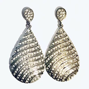 Mismatched Pavé Statement Drop Earrings 1 Silver Tone 1 Lt Gold Tone 3” - Picture 1 of 5