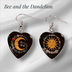 Sun And Moon Heart Shaped Glass Earrings - Picture 1 of 8