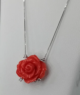 Halskette Pink Koralle mit Brillianten IN Oro Weiß 18kt - Bild 1 von 4