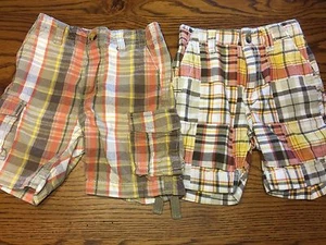 Crazy 8 Summer Boys 2 Pairs of Plaid Shorts Size 12-18 Months - Picture 1 of 5