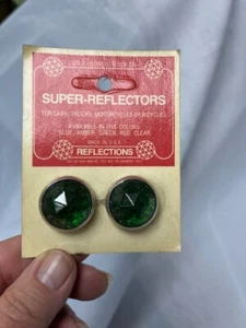 NOS 1" faceted REFLECTORS bicycle car truck motorcycle license green, orig pkg - Picture 1 of 11