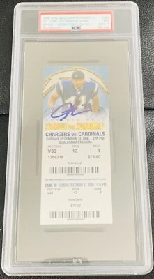 LaDainian Tomlinson Signed Ticket Auto Stub PSA Slabbed Authentic 10 SD Chargers - Image 1 of 4