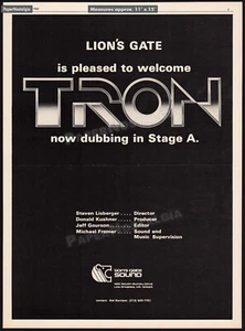 TRON - Original 1982 Trade AD / Lion's Gate Sound "Now Dubbing" Promo / Poster - Bild 1 von 1