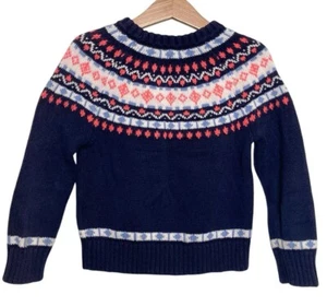 J.Crew Crewcut Fair Isle Cotton Blend Crewneck Kids Sweater XS 4-5 Yrs Blue Pink - Picture 1 of 10