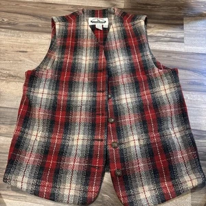 EDDIE BAUER LENGENDS LADIES HEAVY WOOL PLAID WINTER VEST-M-NWOT-UNLINED-NICE - Picture 1 of 4