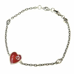 GUCCI Interlocking G Red Heart Bracelet 7.5" Silver 925 Auth #07474 - Picture 1 of 9