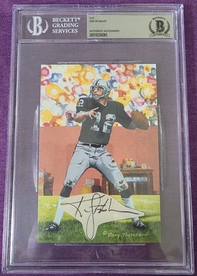 Ken Stabler Autographed Signed Goal Line Art Card GLA BAS Cut Snake Raiders HOF - Image 1 of 4