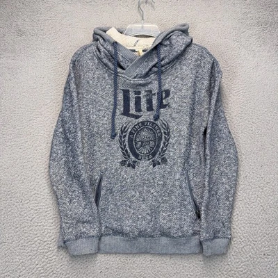Techstyles Miller Lite Hoodie Sweatshirt Womens Medium Blue Pullover Beer Casual - Image 1 of 4