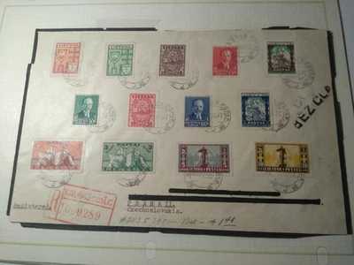 1937 Lituania Kaunas a República Checa. Cubierta Praha corte con 2 juegos completos. Raro Foto 1 de 2