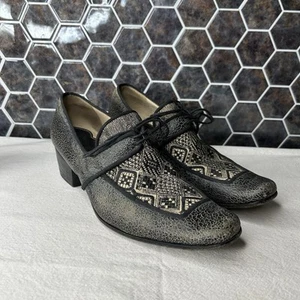 Dries Van Noten Vintage Women 37.5 Heeled Lace Up Pilgrim Shoes Textured Leather - Picture 1 of 10