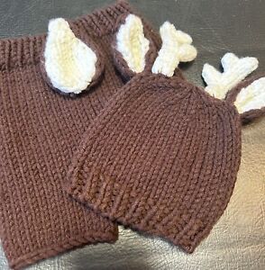 Newborn Infant Baby Knit Deer Handmade Costume Photo Props Crochet Reborn