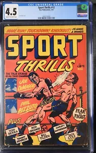 SPORT THRILLS #12 CGC 4.5 1951 SUPERIOR COMICS, COPERTINA L.B COLE! - Foto 1 di 2