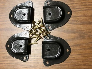 Trunk & Chest Hardware-4 Black Shade Leather Handle Retainers & Tacks - Picture 1 of 3