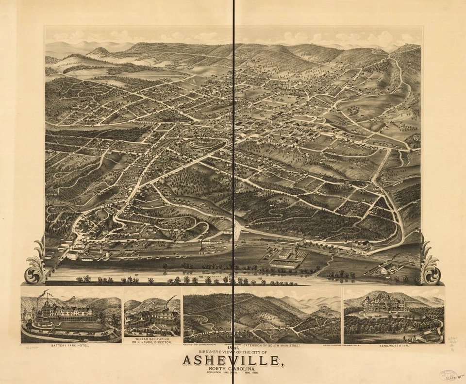 A4 Reprint of American Cities Towns States Map Asheville North Carolina - Image 1 of 1