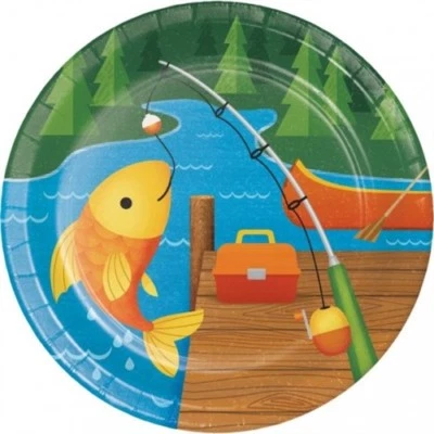CREATIVE CONVERTING Camp Out 7 Inch Fish Paper Plates 8 Per Pack Camping Birthday Party Tableware