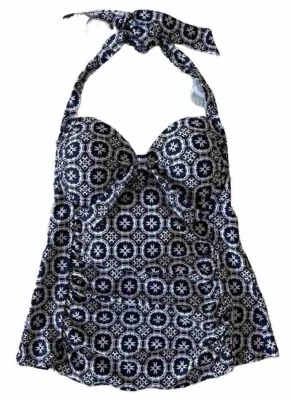 Tankini Merona para mujer talla S azul marino blanco medallón halter acolchado sin cables Foto 1 de 4