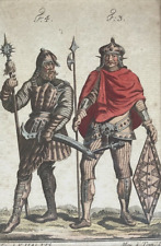ORIGINAL - MIDDLE AGES - VANDAL & GEPIDE WARRIORS - HAND COLORED ENGRAVING 1796