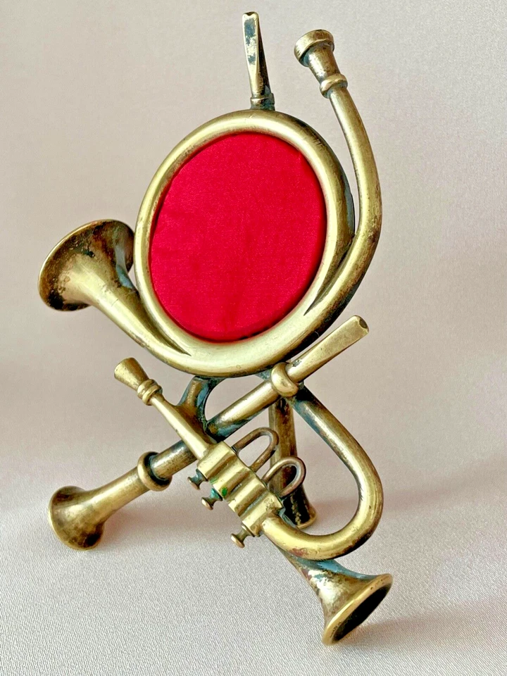 Unique Antique Brass Musical Instrument Pocket Watch Holder 4 Horn Trumpet Flute - Image 1 of 4