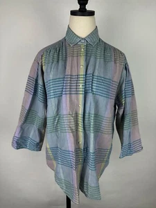 Camisa a Cuadros Vintage Años 90 M/L Colorida Pastel Tejida Algodón Minimalista - Imagen 1 de 17