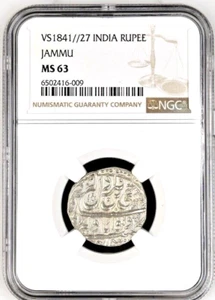 VS 1841 27 India Jammu Kingdom Rupee, NGC MS 63 Brilliant White, KM-10.1, 1784 - Picture 1 of 2