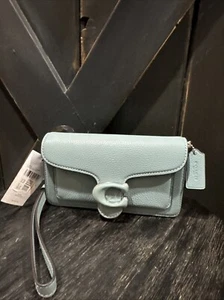 COACH Tabby Chain Crossbody Clutch Wristlet Leather Aquamarine blue CJ925 NWT - Picture 1 of 4