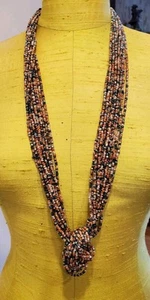 COLLAR LLAMATIVO PIEDRA MULTIHILO 32" VINTAGE CON DETALLES PLATEADOS - Imagen 1 de 6