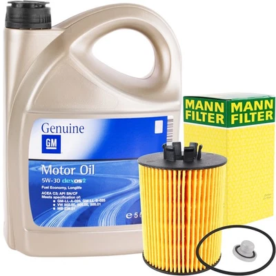MANN-FILTER + OE OPEL + FEBI BILSTEIN MANN ÖLFILTER + SCHRAUBE + 5L 5W-30 für OPEL GM DEXOS2 GM-LL-A-025 GM-LL-B-025