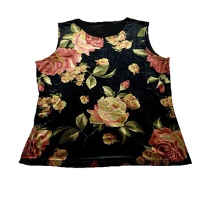 Black Velvet Floral Rose Tank Top Shell Sz L Whimsygoth Goth Grunge Y2K Fairy - Picture 1 of 8