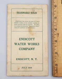 De colección 1918 Endicott New York Water Works Co. Folleto de reglas razonables - Imagen 1 de 4