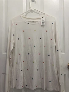 womens Crown & Ivy size L long sleeve ivory heart top - Picture 1 of 12