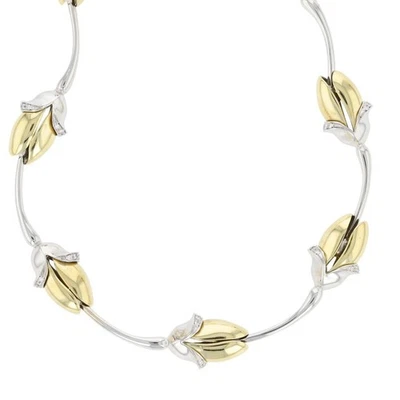 Garavelli .38ctw Diamond Petal Link 17.5" Necklace 18k Multi-Tone Gold Italy - Image 1 of 4