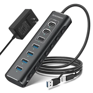 Powered USB Hub Rosonway 7-Port USB 3.2/USB C Hub mit 10Gbps USB-A - Bild 1 von 3