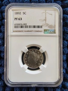 1892 PP Liberty Head V 5C Nickel - NGC PF 63 - Rarität R-4.6, Est. Pop. 1.800 - Bild 1 von 12