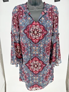 White House Black Market Women Blue Dress Bell Sleeve Moroccan XS Petites - Picture 1 of 6
