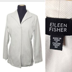 Vintage Eileen Fisher Blazer Jacket Size M Italian Cotton Stretch Pockets White
