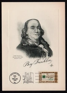 USA, SCOTT # 1140, ARTCRAFT FDC CARD 1960 BENJAMIN FRANKLIN QUOTATION & CREDO - Picture 1 of 1