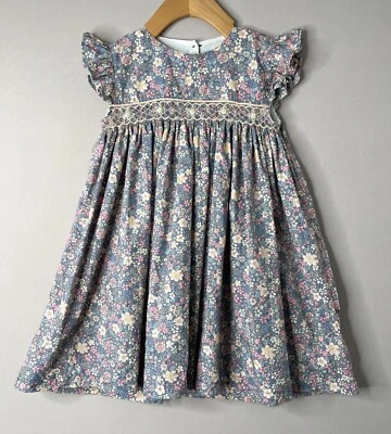 TECOMOABESOS Niñas 6 Años Mangas Volantes Estampado Floral Conjunto de Vestido Calado Gris Rosa Foto 1 de 4