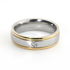 New Titanium Mens Ladies Unisex Wedding Engagement Gold Bands Zirconia Ring 6mm