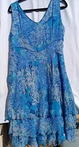 Abito donna firmato 18w 100% seta boho senza maniche con volant midi gioiello a strati - Foto 1 di 11