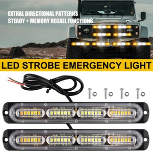 2X Barra de luz estroboscópica de advertencia de flash de emergencia LED ámbar/blanco para automóvil camión impermeable - Imagen 1 de 12