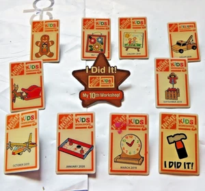 Home Depot Kids Workshops Button Pin Lot of 11 , 1.5 inch tall - Picture 1 of 5