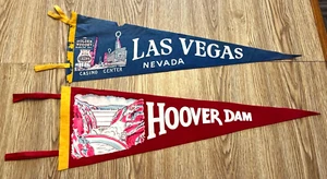 2 VINTAGE LAS VEGAS / HOOVER DAM FELT PENNANTS 1969 - Picture 1 of 1