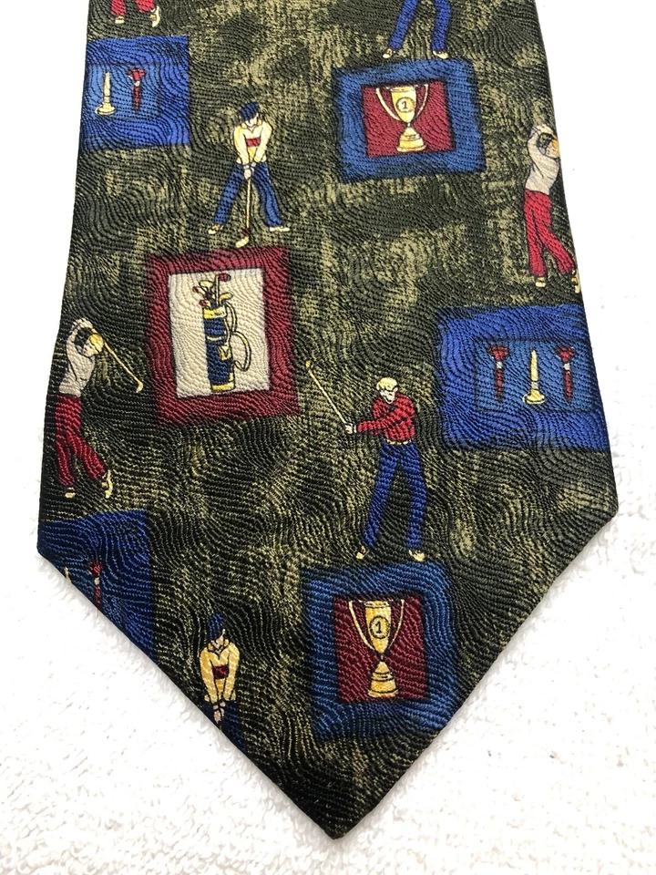 Gravata masculina Nicklaus verde azul vermelha com tema de golfe 4 x 60 - Imagem 1 de 4