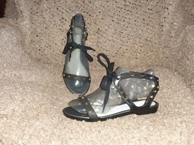 MELISSA & JASON WU-Artemis III Black Sandals/Gold Studs-Sz 6-Excellent - Image 1 of 4